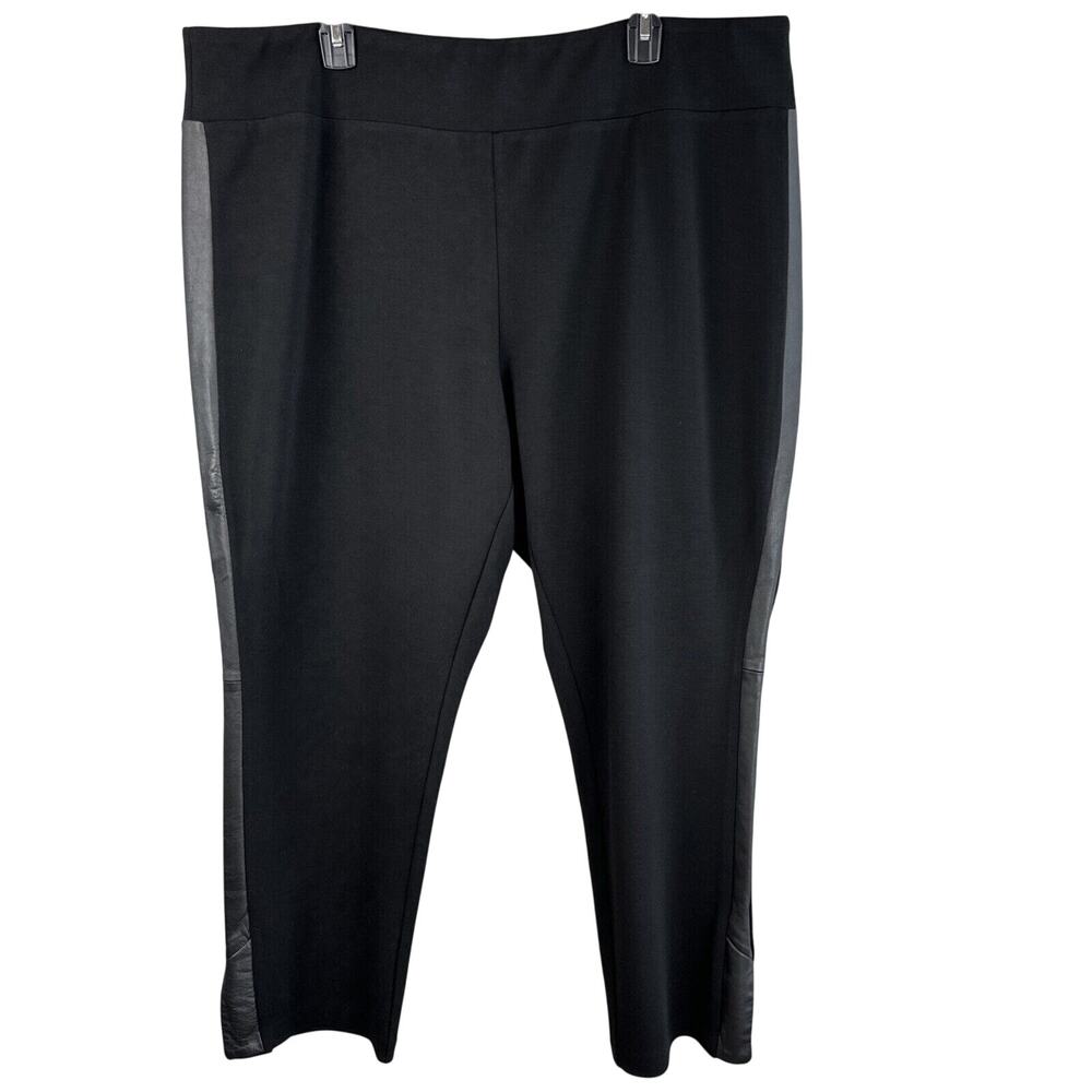Eileen‎ Fisher Black Lamb Leather Tux Stripe Ponte Straight Crop Pants Size 2X